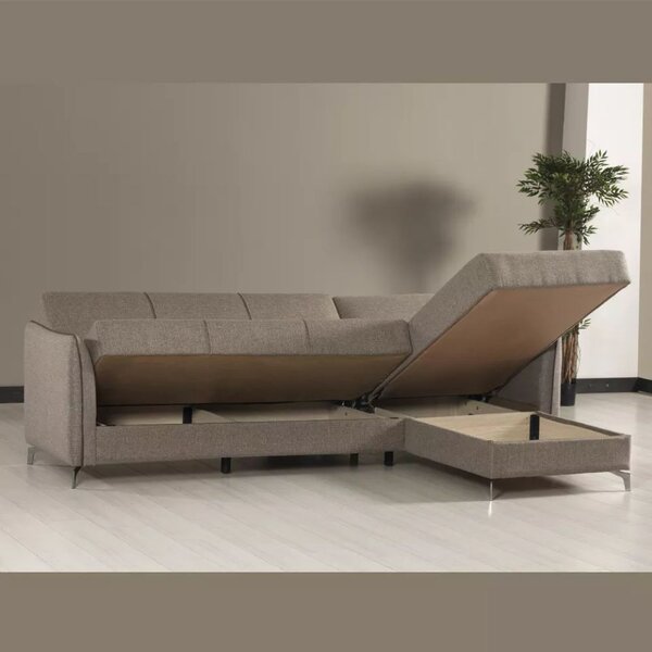 DecHome Divano Angolare 4 Posti Moderno con Chaise Longue Letto Estraibile Vano Contenitore in Tessuto Dimensioni 277x132x90 cm colore Grigio - Fel