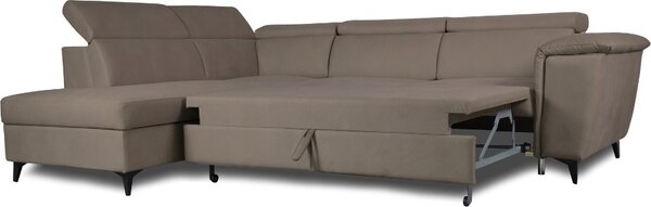 DecHome Divano Angolare 4 Posti Moderno con Chaise Longue Letto Estraibile Vano Contenitore in Tessuto Dimensioni 284x216x85 cm colore Tortora - Bu