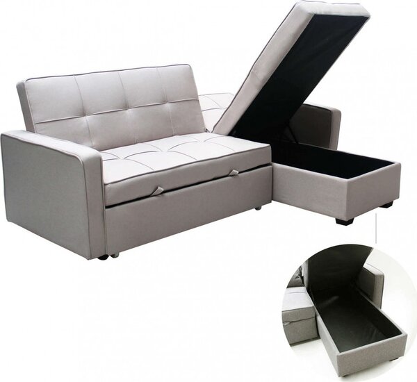 DecHome Divano Letto 3 Posti Moderno con Chaise Longue in Tessuto Dimensioni 210x164x89 cm colore Tortora - Cedric