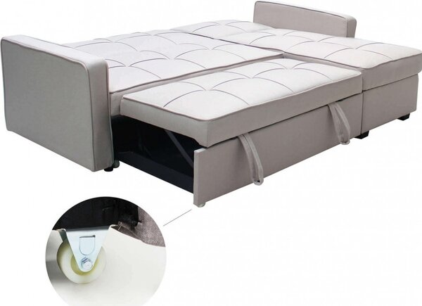 DecHome Divano Letto 3 Posti Moderno con Chaise Longue in Tessuto Dimensioni 210x164x89 cm colore Tortora - Cedric