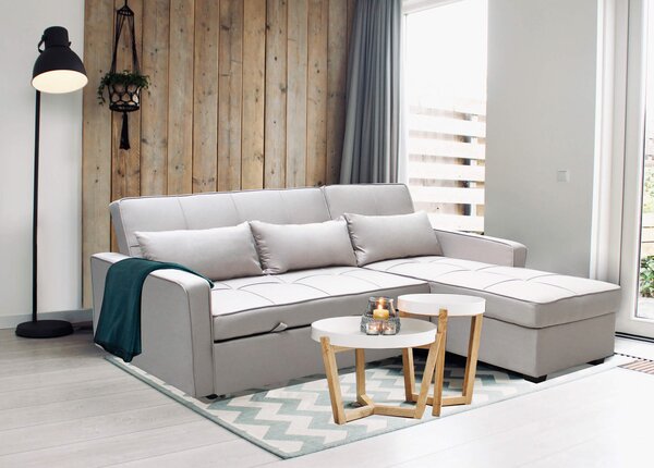 DecHome Divano Letto 3 Posti Moderno con Chaise Longue in Tessuto Dimensioni 210x164x89 cm colore Tortora - Cedric