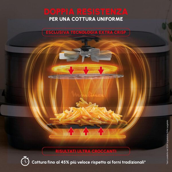 Moulinex Friggitrice ad Aria 4 Litri Potenza 2200W con Timer e Termostato Regolabile Easy Fry XL Surface - AL402HF0