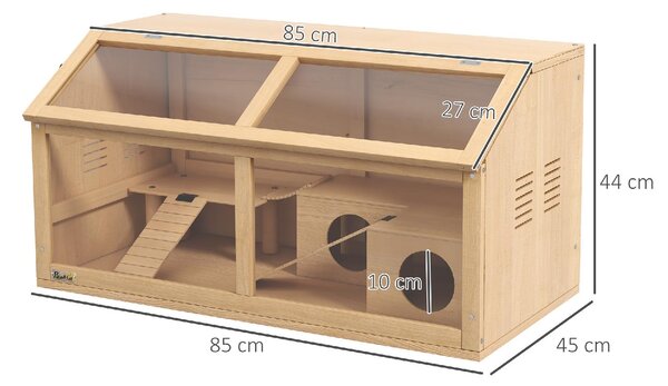 AllMyPets Gabbia per Criceti con Piattaforma Scalette Capanna e Ponte in Legno di Abete 85x45x44 cm - 1NDAM370