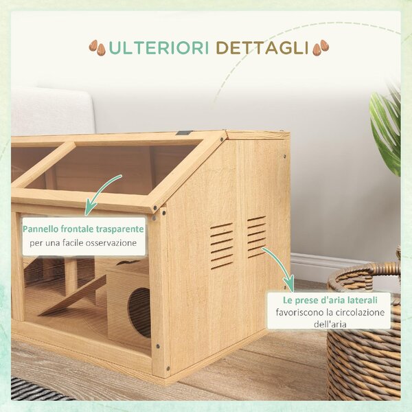 AllMyPets Gabbia per Criceti con Piattaforma Scalette Capanna e Ponte in Legno di Abete 85x45x44 cm - 1NDAM370