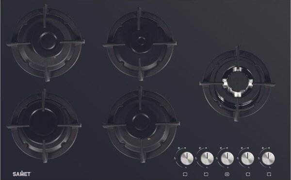 Samet Piano Cottura a Gas 5 Fuochi 90 cm Materiale Vetro colore Nero - Minerva90NE