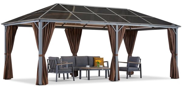 Gazebo da giardino Milos 3x6m con tende marroni Garden Point