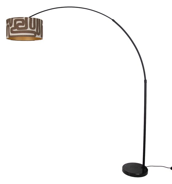 Lampada da terra nera con paralume a righe marroni e beige 50 cm - XXL