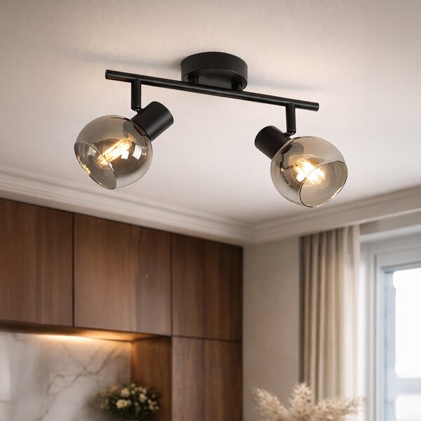 Plafoniera Art Déco nera con vetro fumé 2 luci - Vidro