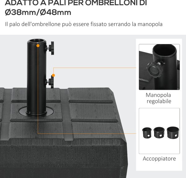 Outsunny Base per Ombrellone da Giardino 3.5 m con Maniglie, in HDPE e Acciaio, 49x49x36.5 cm, Nero|Aosom