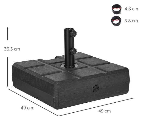 Outsunny Base per Ombrellone da Giardino 3.5 m con Maniglie, in HDPE e Acciaio, 49x49x36.5 cm, Nero|Aosom