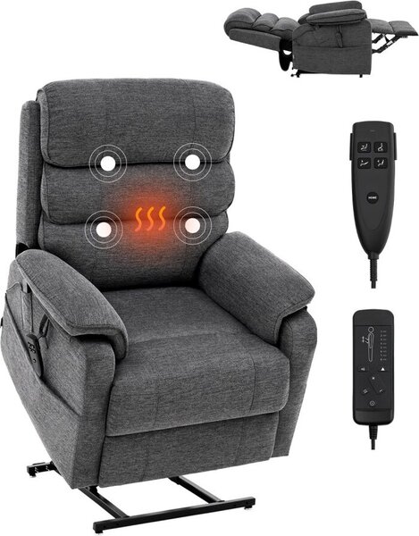 Poltrona reclinabile elettrica Power Lift per anziani - Funzione massaggio e calore - Comoda e regolabile per il massimo relax