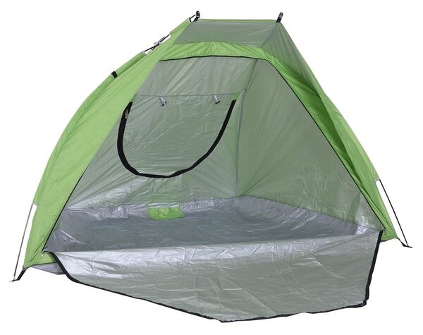 Tenda da Spiaggia con Corde e Paletti e Finestra in Poliestere Verde