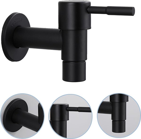 Rubinetto singolo da parete in acciaio inox nero per acqua fredda per cucina - rubinetto da giardino per bagno - rubinetto per lavello - rubinetto per acqua fredda per lavanderia - giardino