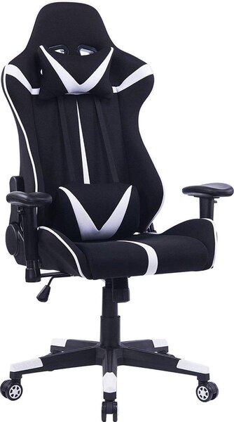 Sedia da gioco Happyment Sheffield - Con poggiapiedi - Bianco/nero - Regolabile in altezza - Ergonomica - Con braccioli