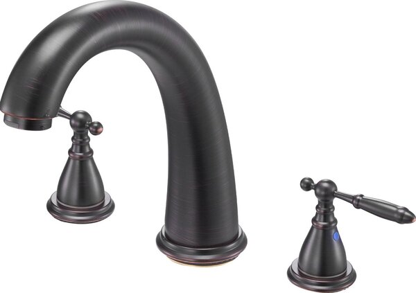 Rubinetto per vasca da bagno romano - Set rubinetteria per vasca - 2 maniglie - Acciaio inossidabile - Bocca alta - Per montaggio a filo - Bronzo