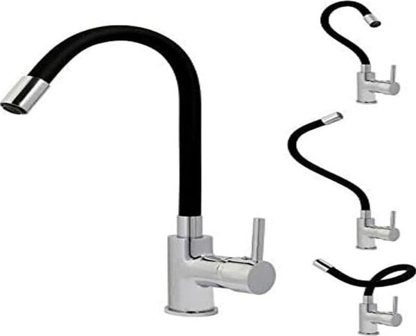 Wastafelmengkraan Koben Traagschuim - Rubinetto da cucina in ottone - bocca incernierata - aeratore invisibile - dado a sgancio rapido - azionamento manuale - altezza 395 mm - sporgenza 180 mm - nero