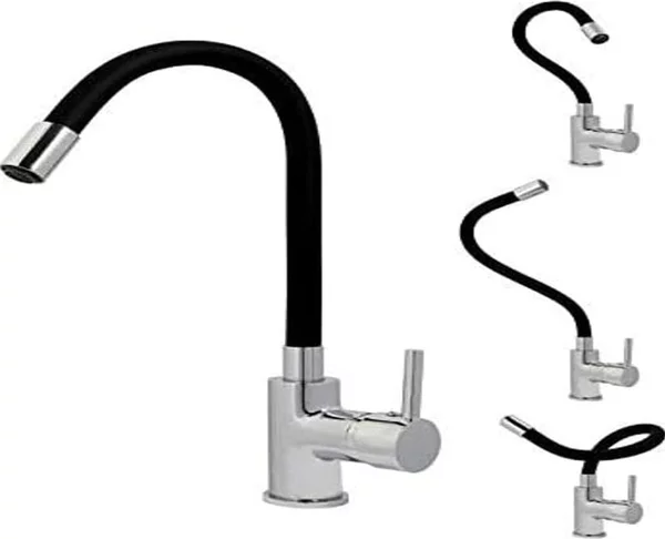 Wastafelmengkraan Koben Traagschuim - Rubinetto da cucina in ottone - bocca incernierata - aeratore invisibile - dado a sgancio rapido - azionamento manuale - altezza 395 mm - sporgenza 180 mm - nero