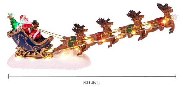Babbo Natale su Slitta con Renne Luci Led 31,5 cm in Resina