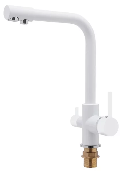 Rubinetto da cucina - Rubinetto a 3 vie - Ottone - 3 tubi flessibili - Montaggio monoforo - Bocca girevole a 360° - Maniglia girevole a 90° - Bianco