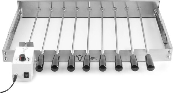 BBQ-Toro accessorio per grigliare in acciaio inox con 9 spiedini | 56 x 26-40 cm | motore sinistro