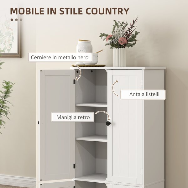 HOMCOM Mobile Credenza da Cucina a 4 Ante con 2 Armadietti e Ripiano Regolabile, 58.2x30x123 cm, Bianco | Aosom Italy