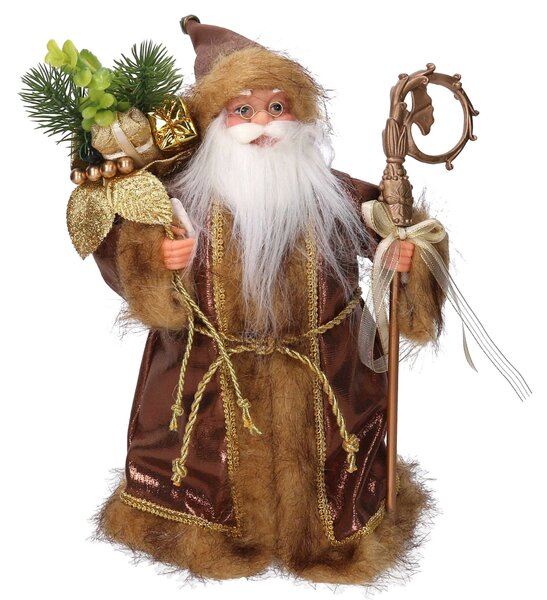 Puntale tessuto Babbo Natale oro e marrone cm Ø22xh30