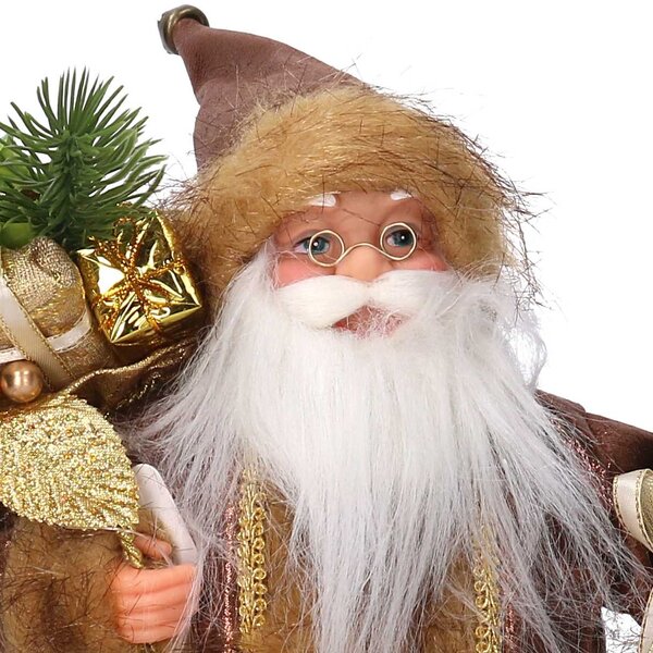 Puntale tessuto Babbo Natale oro e marrone cm Ø22xh30