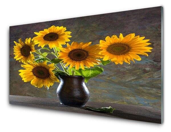 Quadro in vetro Pianta in vaso di girasole 100x50 cm