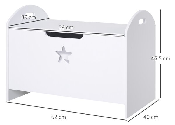 HOMCOM Cassapanca Contenitore in Legno con Coperchio per Bambini, Cerniera di Sicurezza e Maniglie Intagliate, 62x40x46.5cm, Bianco| Aosom Italy