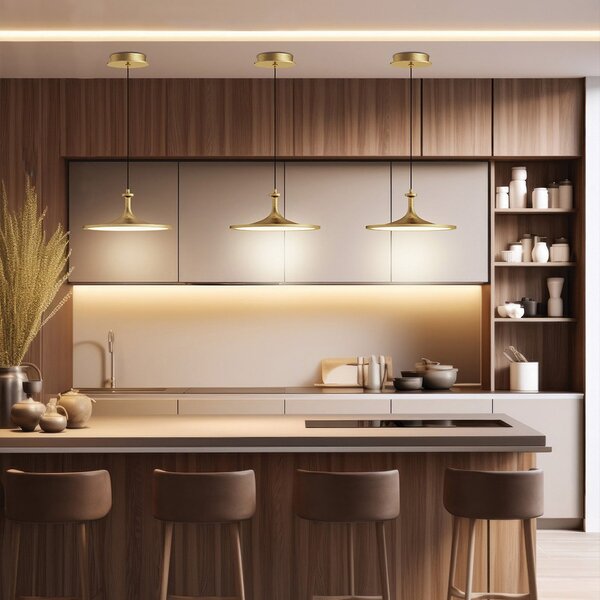 Lampada a sospensione Elstead, Issa, dimmerabile, Dorato / Ottone, Soggiorno, Alluminio, Vintage
