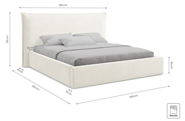 Letto matrimoniale imbottito blu con contenitore con rete inclusa 180x200 cm Esala – Makamii
