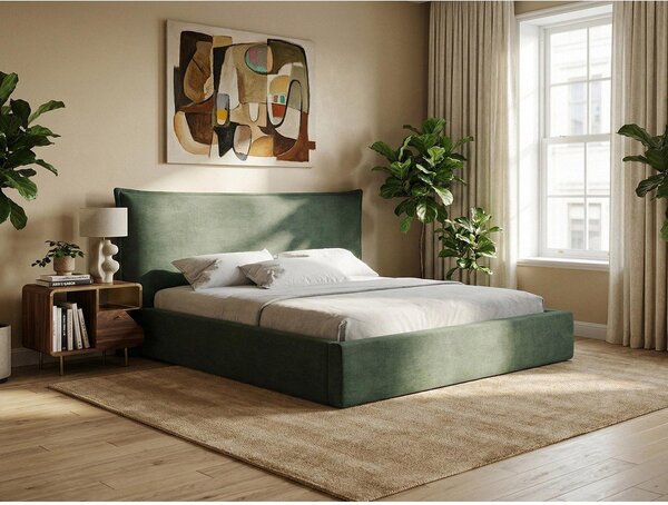 Letto matrimoniale imbottito blu con contenitore con rete inclusa 180x200 cm Esala – Makamii