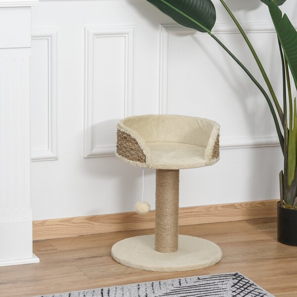 PawHut Albero Tiragraffi per Gatti con Lettino, Palo in Juta e Pallina Appesa, 40x40x49cm, Beige|Aosom