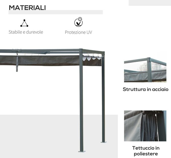 Outsunny Gazebo Pergola con Telo Scorrevole in Metallo e Poliestere, Filtra Raggi UV, per Esterni, 298 x 213 x 221 cm|Aosom