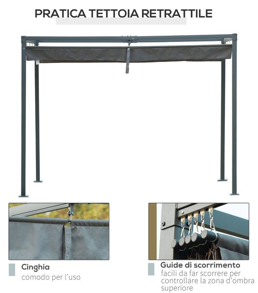 Outsunny Gazebo Pergola con Telo Scorrevole in Metallo e Poliestere, Filtra Raggi UV, per Esterni, 298 x 213 x 221 cm|Aosom