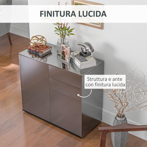 HOMCOM Credenza Moderna con 2 Armadietti e 2 Cassetti con Apertura a Pressione, 79x36x74cm, Nero Lucido|Aosom