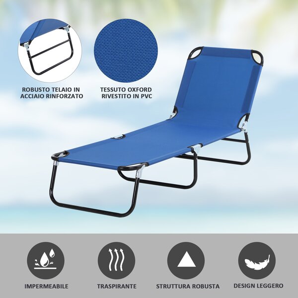 Outsunny Lettino da Giardino con Schienale Regolabile in 5 Posizioni, in Acciaio e Tessuto Oxford, 188x56x28 cm, Blu|Aosom