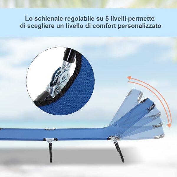 Outsunny Lettino da Giardino con Schienale Regolabile in 5 Posizioni, in Acciaio e Tessuto Oxford, 188x56x28 cm, Blu|Aosom