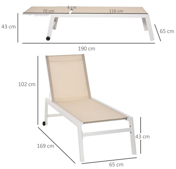 Outsunny Lettino Prendisole con Schienale Reclinabile, in Alluminio e Textilene, 169x65x102 cm, Grigio e Nero