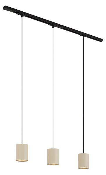 Sistema di illuminazione a binario moderno con 3 lampade a sospensione nere e beige monofase - Iconic Holt