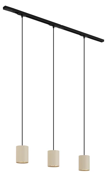 Sistema di illuminazione a binario moderno con 3 lampade a sospensione nere e beige monofase - Iconic Holt