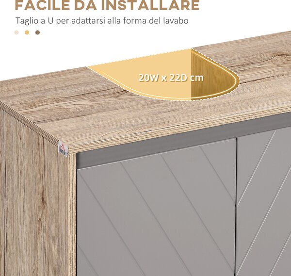 HOMCOM Armadio da bagno organizzatore per lavabo bagno con doppia porta, mobiletto sottolavabo con ripiano regolabile, 60 x 30 x 60cm|Aosom