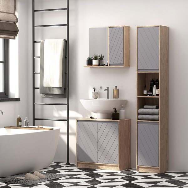 HOMCOM Armadio da bagno organizzatore per lavabo bagno con doppia porta, mobiletto sottolavabo con ripiano regolabile, 60 x 30 x 60cm|Aosom