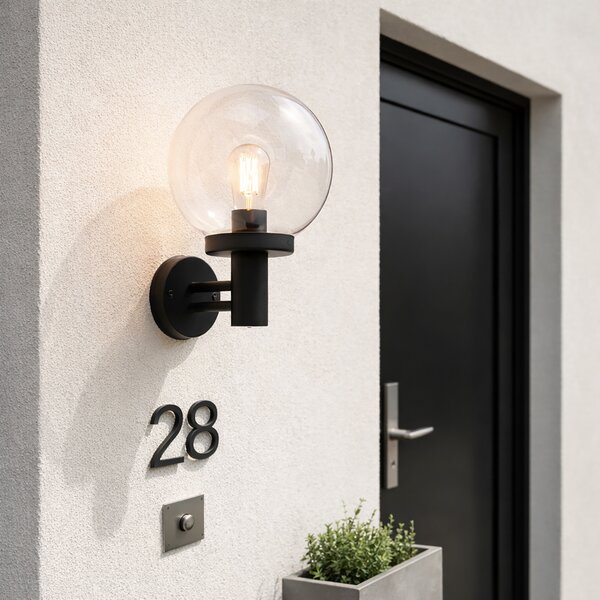 Lampada da parete per esterni nera con sfera in plastica IP44 acciaio inossidabile - Sfera
