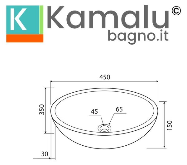 Kamalu lavabo bagno in marmo bocciardato colore crema 45cm litos-lbc40