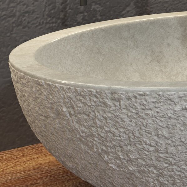 Kamalu lavabo bagno in marmo bocciardato colore crema 45cm litos-lbc40