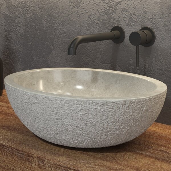Kamalu lavabo bagno in marmo bocciardato colore crema 45cm litos-lbc40