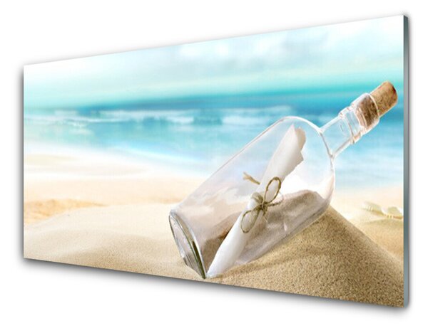 Quadro su vetro Bottiglia da spiaggia Lettera d'arte 100x50 cm