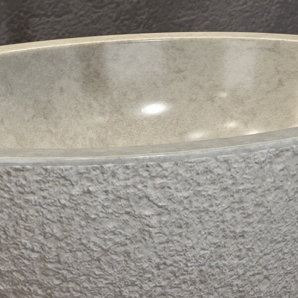 Kamalu lavabo bagno in marmo bocciardato colore crema 45cm litos-lbc40