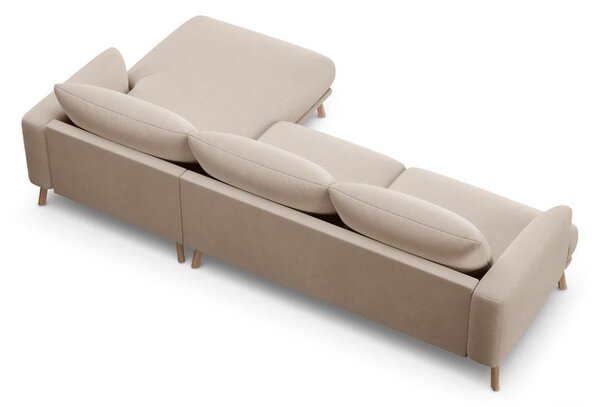 Divano angolare beige (con penisola a destra/con chaise lounge) con rivestimento in velluto Naomi – Micadoni